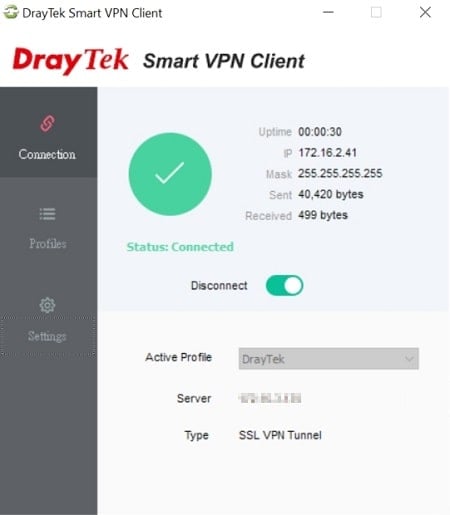 a screenshot of Smart VPN Client Connection status